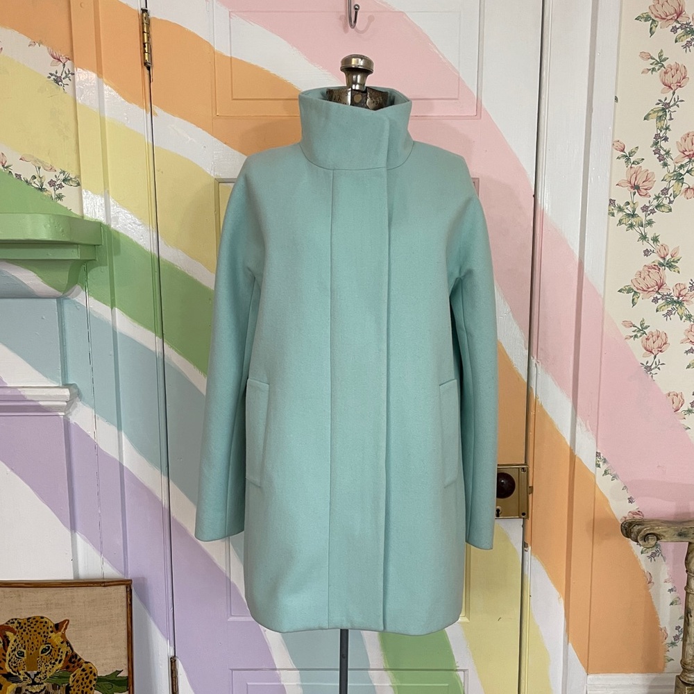J.Crew Cocoon Stadium Cloth Nello Gori Wool Blend High Neck Mint Peacoat Sz 8 🧡🎀